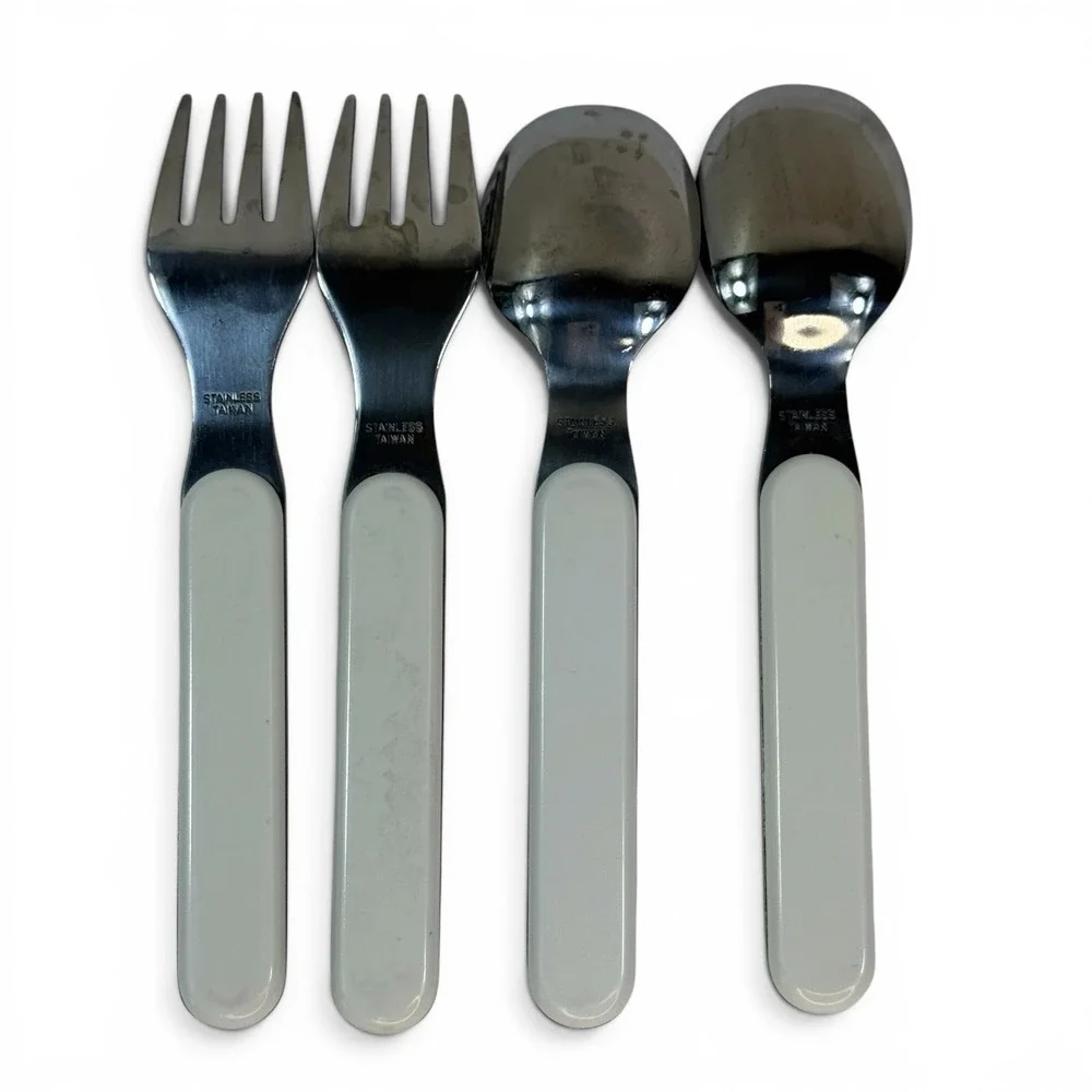 VTG Northland Stainless Christmas Flatware Lot 4 White Handle Forks Spoon Taiwan